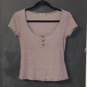 Maroon stripped Henley Crop Top